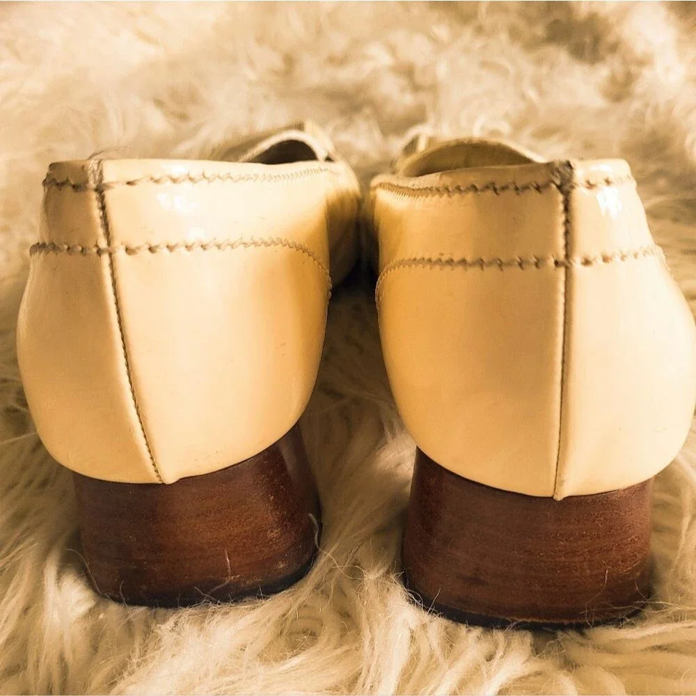 Vintage Prada Ivory Patent Leather Square-Toe Loafers Size 37